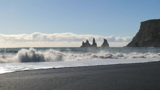 Reynisdrangar at Black Sand Beach in Vik in Southern Iceland