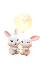 Beautiful two Cartoon Rabbits Isolated On Transparent Background