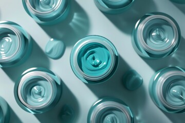 Beauty Face Lavender fields Aloe Vera. Natural organic Skincare products: Healing cosmetic lotion, moisture Peppermint oil gel, Caffeine skincare serum and blank cream tube Razor burn jar pot