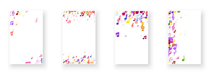 Varied Musical Note Borders on White - obrazy, fototapety, plakaty