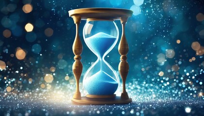 time is money concept, a blue hourglass on a dark blue background, a stock photo by Bikash Bhattacharjee, - obrazy, fototapety, plakaty