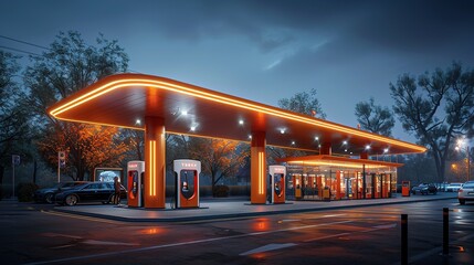 The concept of a filling station for electric vehicles. Generative AI