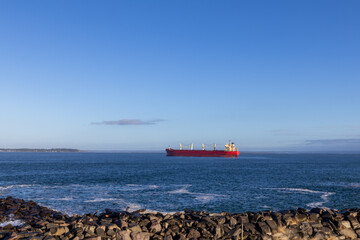 Cargo Ship Tanker in Bay at Westport