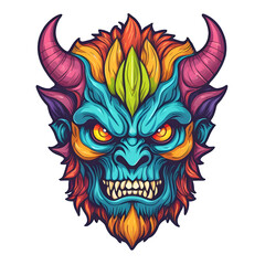 devil demon beast head design. for sticker, mask, etc. colorful concept