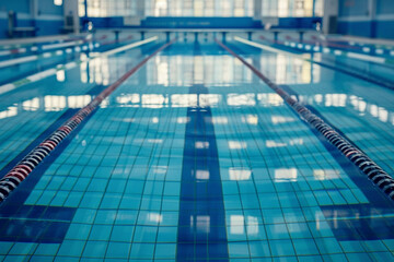 Naklejka premium Olympic swimming pool with clear blue lanes ready for a highstakes competition embodying fitness and determination