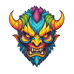 devil demon beast head design. for sticker, mask, etc. colorful concept