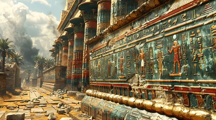 close-up of a wall temple with symbols ancient egyptian - obrazy, fototapety, plakaty