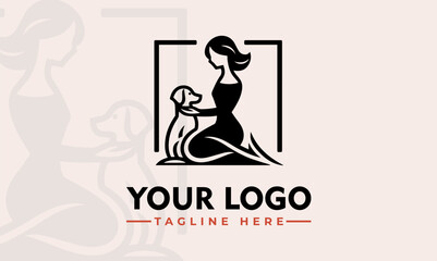 Woman and Dog vector logo design Vintage Mom Paw Girl logo vector for Dog Lover