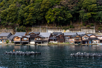 Traditional wooden fishermen boathouses in Ine north Kyoto prefecture on the Sea of Japan