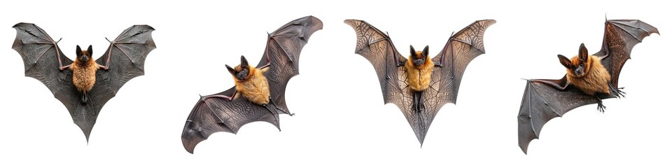 Set of flying bats isolated on transparent background