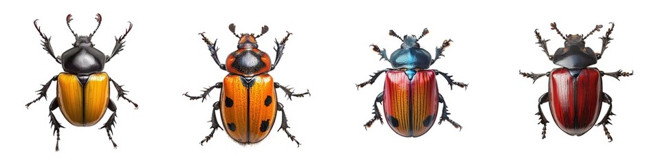 Set of beetles isolated on transparent background