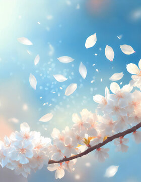 【縦写真】青空に舞う桜の花びら
