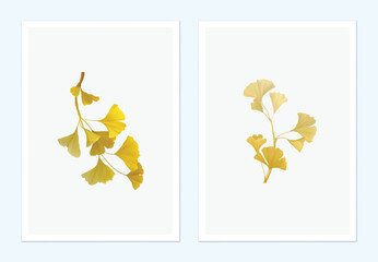 Leaves poster template, yellow ginkgo leaf branch on grey - 749681130
