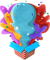 A colorful surprise box with star  and confetti