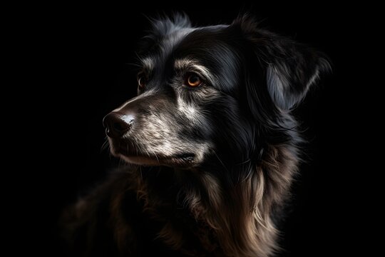 Cute photo of a dog in a studio shot on a dark isolated background