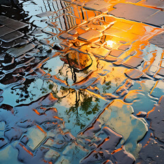 Abstract reflections in a rain puddle. 