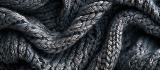 A close-up black and white shot of a knotted rope resting on a luxurious Merino wool blanket. The intricate details of the rope and the soft texture of the blanket are highlighted in this minimalist - obrazy, fototapety, plakaty