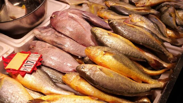 Fresh chinese fish on a market stall