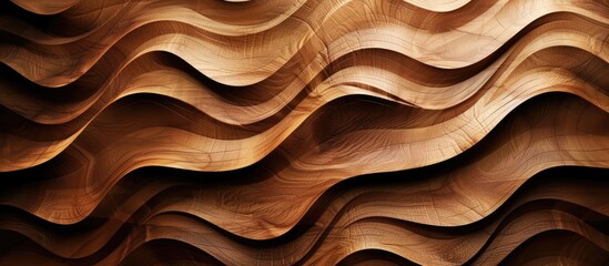 A detailed close-up of a wooden carving pattern with intricate designs and textures, showcasing the skillful craftsmanship involved in creating the abstract design.