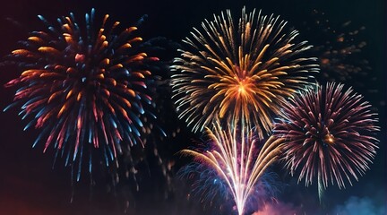 Beautiful fireworks display with bokeh abstract holiday celebration background from Generative AI