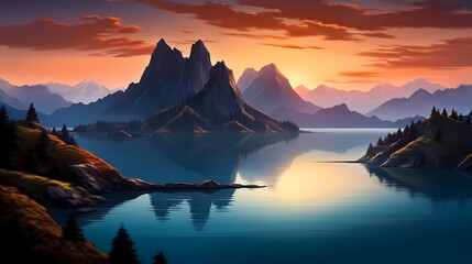 Ocean landscape with tropical paradise island on the horizon