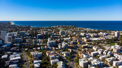 aerial panorama of caloundra in south east queensland, australia; Pumicestone Passage in Sunshine...