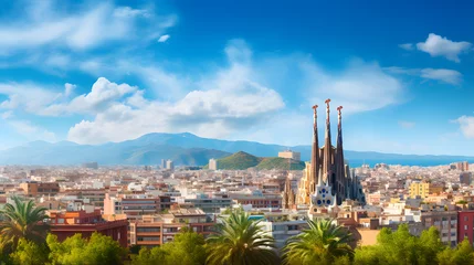 Poster Barcelona's Harmonious Blend of Historic Charm and Modern Vibe: Las Ramblas Street, Sagrada Familia and The Mediterranean Sea © Jonathan