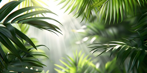 Bright green palm Leaves with Tropical