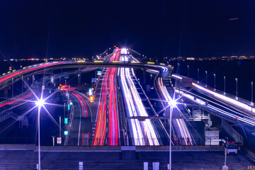 A night traffic jam on the highway at Tokyo bay area in Chiba