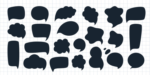 Speech bubbles. Set of speech bubble isolated on white background. Black speech bubble collection of different shapes on notebook in cage