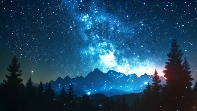 mountain with starry night sky. 4k video animation