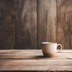 Minimalist coffee cup on a rustic table. 