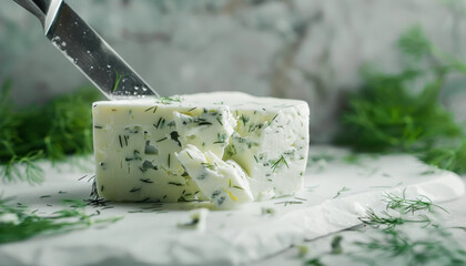 Photo of havarti dill cheese, artisanal cheese, Wisconsin dill cheese, European cheese, European dill cheese, healthy cheese, Danish cheesemaker, Danish cheese, food from Denmark, Danish food  - obrazy, fototapety, plakaty