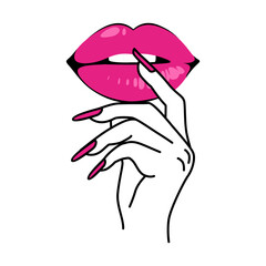 lips and hand logo design inspiration, Design element for logo, poster, card, banner, emblem, t shirt. Vector illustration