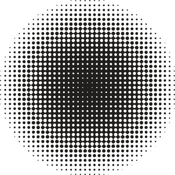Dot halftone round circle gradient. Half tone texture background, stipple dot pattern, spot fade effect, speckled vector illustration