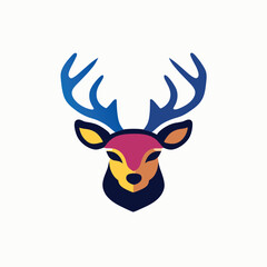 2d, flat, corporate logo, minimalistic logo 2 simple line, edgy,deer head 5 with blue, red, green and gold, white background --stylize 1000, vector illustration kawaii