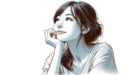 頬杖をつく女性