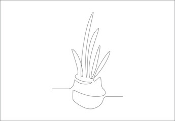 Continuous one line drawing of indoor cactus plant pot. Editable stroke vector illustration.