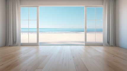 Fototapeta premium Empty room with sea view and blue sky