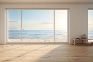 Fototapeta premium Empty room with sea view and blue sky