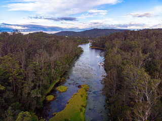 Fototapeta na wymiar drone aerial panorama of enoggera reservoir and enogerra dam in brisbane, queensland, australia