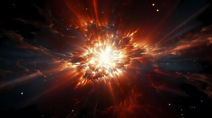 Big explosion with fire and debris in space with Earth as background