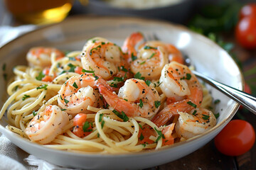 Delicious Shrimp Scampi with Spaghetti: Italian Cuisine"