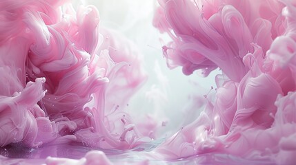 Ethereal ink splash cloud with white frame, pastel red and white hues, serene atmosphere. - obrazy, fototapety, plakaty