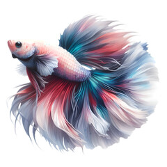 Obraz premium Colorful Siamese Fighting Fish Illustration with Floral Pattern and Water Swirls