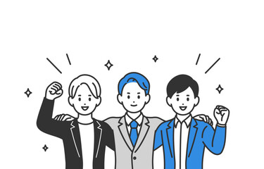 肩を組むビジネスパーソン男性の上半身セット【人物ベクターイラスト素材】