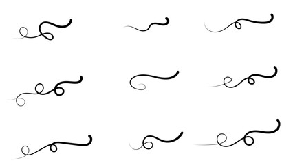 Swashes swoops and swishes calligraphy signs sets. Underlines hand drawn strokes. Brush drawn thick curved smears. Hand drawn collection of curly swishes, swashes, squiggles. Vector symbols sets.