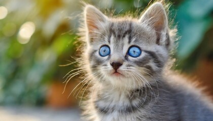 gray kitten with blue eyes close up - 749701125