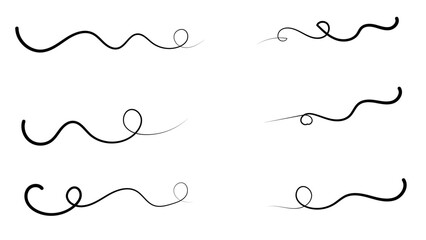 Swashes swoops and swishes calligraphy signs sets. Underlines hand drawn strokes. Brush drawn thick curved smears. Hand drawn collection of curly swishes, swashes, squiggles. Vector symbols sets.