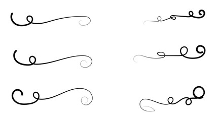 Obraz premium Swashes swoops and swishes calligraphy signs sets. Underlines hand drawn strokes. Brush drawn thick curved smears. Hand drawn collection of curly swishes, swashes, squiggles. Vector symbols sets.